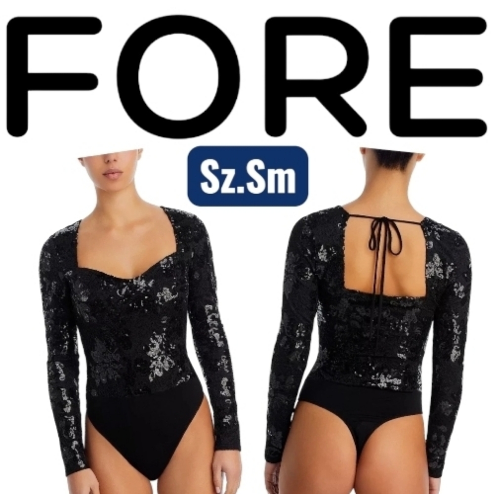 FORE Sweetheart Neck Snap Gusset Sequin Bodysuit Sz.Sm
